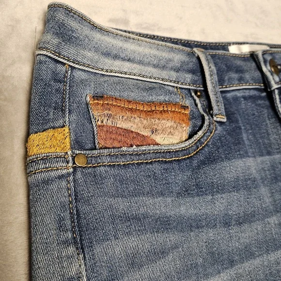 Driftwood by Free People Blue Farrah Sunset Flare Bojo Western Denim Jeans Sz 29 - Picture 11 of 12